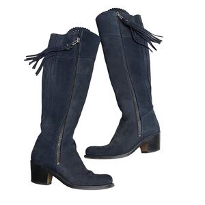 Fairfax and Favor Navy Suede Regina Chunky Heeled Boot Sz 36
